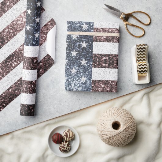 Rustic Red White Blue Sparkles USA vlag Cadeaupapier (Crafts)