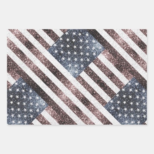 Rustic Red White Blue Sparkles USA vlag Inpakpapier Vel (Voorkant 2)