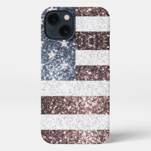 Rustic Red White Blue Sparkles USA vlag iPhone 13 Hoesje