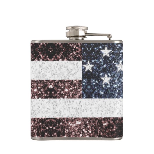 Rustic Red White Blue Sparkles USA vlag Monogram Heupfles (Achterkant)