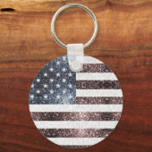 Rustic Red White Blue Sparkles USA vlag Monogram Sleutelhanger (Achterkant)