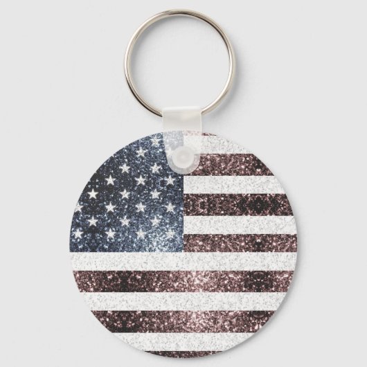 Rustic Red White Blue Sparkles USA vlag Monogram Sleutelhanger (Achterkant)
