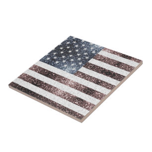 Rustic Red White Blue Sparkles USA vlag Tegeltje