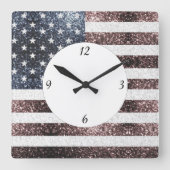 Rustic Red White Blue Sparkles USA vlag Vierkante Klok (Voorkant)