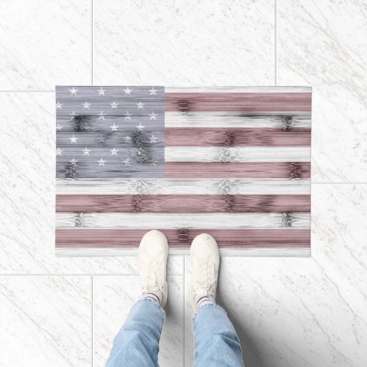 Rustic Red White Blue Wood USA vlag Amerika Deurmat (Binnen)