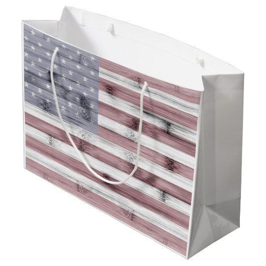 Rustic Red White Blue Wood USA vlag Amerika Groot Cadeauzakje (Achterkant Gekanteld)