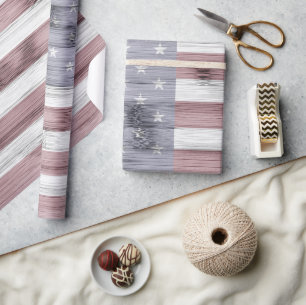 Rustic Red White Blue Wood USA vlag Cadeaupapier