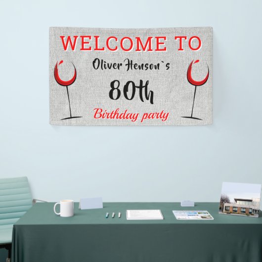 Rustic Red Wine Glass 80th Birthday Party Spandoek (Beurs)