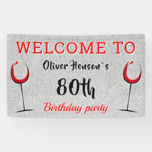 Rustic Red Wine Glass 80th Birthday Party Spandoek (Horizontaal)