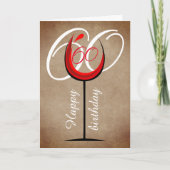 Rustic Red Wine Glass Script 60th Birthday Kaart (Voorkant)