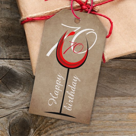 Rustic Red Wine Glass Script 70th Birthday Cadeaulabel