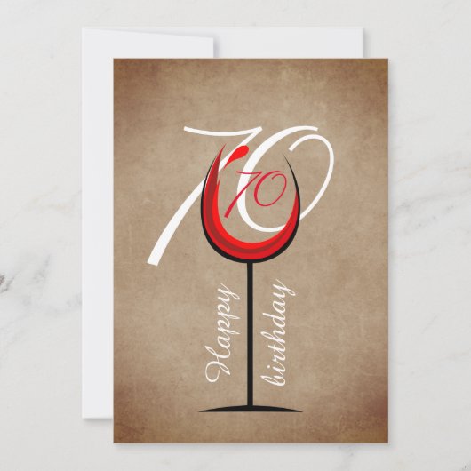 Rustic Red Wine Glass Script 70th Birthday Kaart (Voorkant)