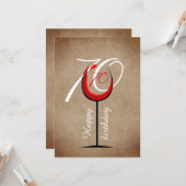 Rustic Red Wine Glass Script 70th Birthday Kaart (Voorkant / Achterkant in situ)