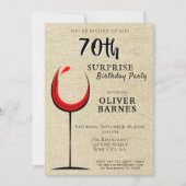 Rustic Red Wine Surprise 70th Birthday Party Kaart (Voorkant)