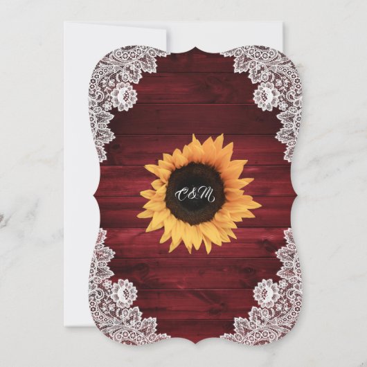 Rustic Red Wood Lace Sunflower Wedding Kaart (Achterkant)