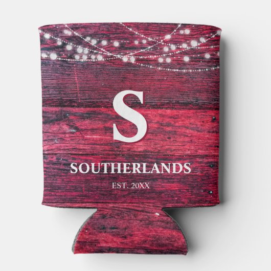 Rustic Red Wood String Lights Blikjeskoeler (Achterkant)