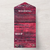 Rustic Red Wood String Lights Wedding All In One Uitnodiging (Binnen)