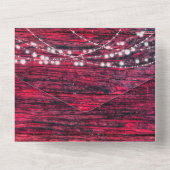 Rustic Red Wood String Lights Wedding All In One Uitnodiging (Achterkant)