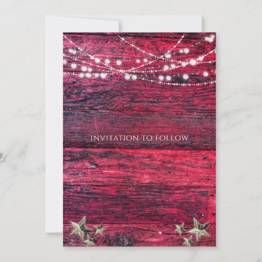 Rustic Red Wood String Lights Wedding Save The Date (Achterkant)