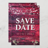 Rustic Red Wood String Lights Wedding Save The Date (Voorkant / Achterkant)