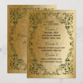 Rustic Regal Ornamental Green and Gold Wedding Menu (Voorkant / Achterkant)