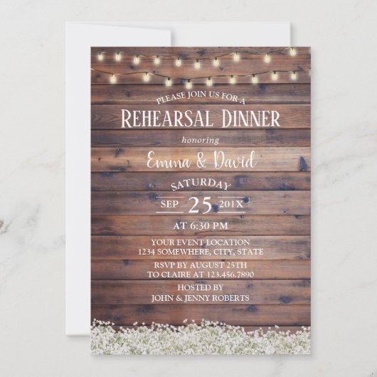 Rustic Rehearsal Dinner Baby's Breath String Light Kaart (Voorkant)