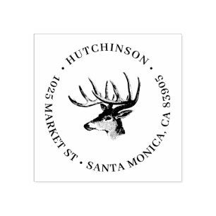 Rustic Reindeer Antlers Round Return Address Rubberstempel