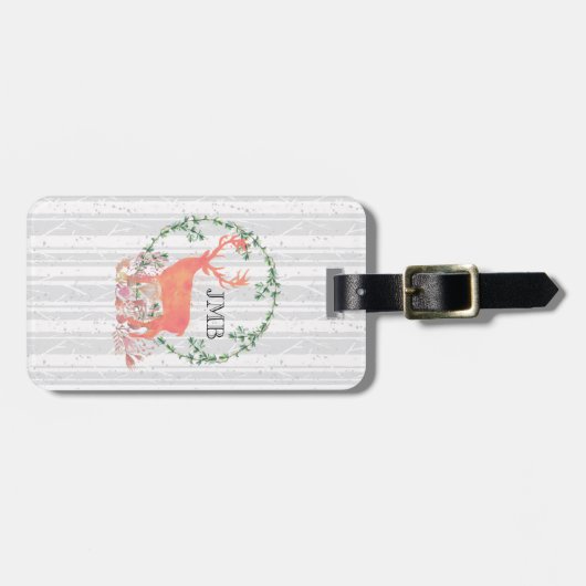 Rustic Reindeer Boho Waterverf Aangepast monogram Bagagelabel (Voorkant horizontaal)
