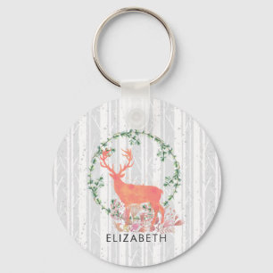Rustic Reindeer Boho Waterverf Aangepast Sleutelhanger