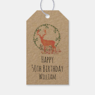 Rustic Reindeer Boho Waterverf Birthday Cadeaulabel