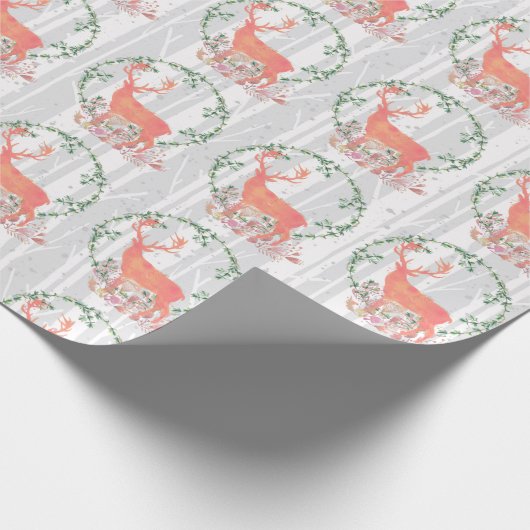 Rustic Reindeer Boho Waterverf Cadeaupapier (Hoek)