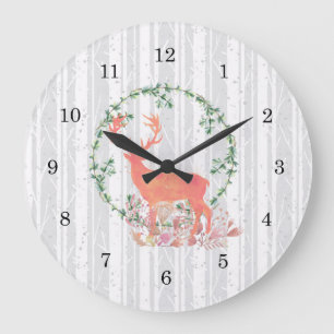 Rustic Reindeer Boho Waterverf Grote Klok