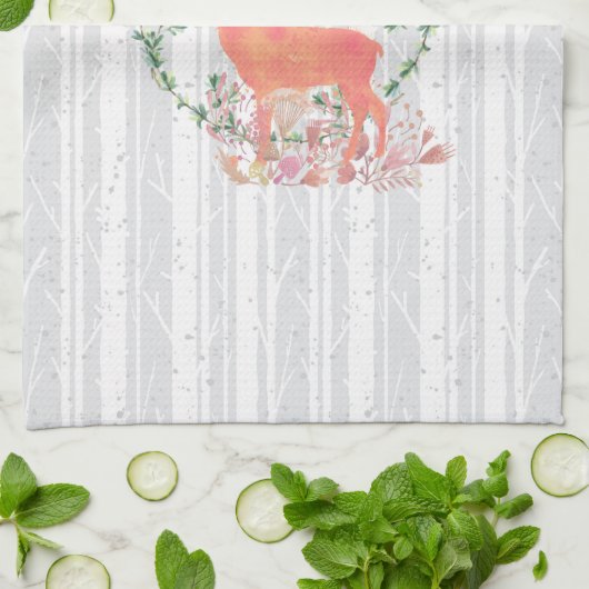 Rustic Reindeer Boho Waterverf Theedoek (Gevouwen)