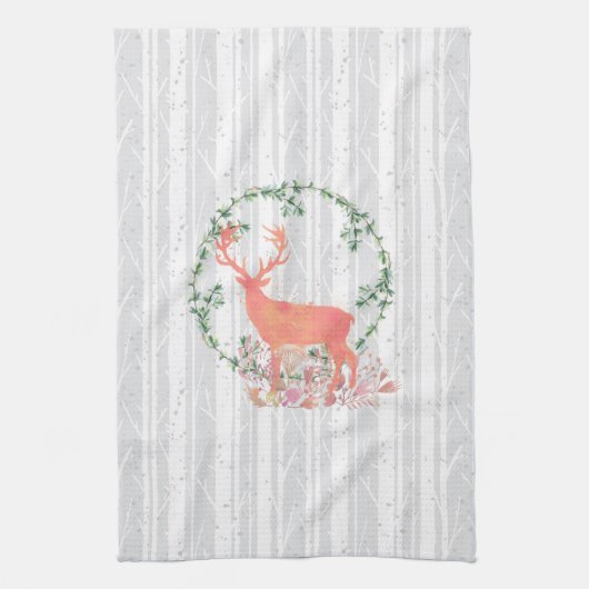 Rustic Reindeer Boho Waterverf Theedoek (Verticaal)