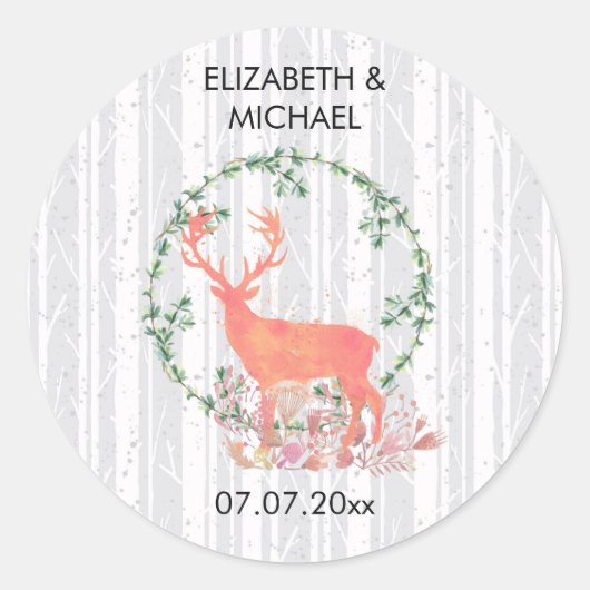 Rustic Reindeer Boho Waterverf Wedding Ronde Sticker (Voorkant)