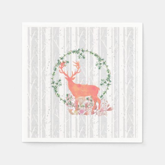 Rustic Reindeer Boho Wreath Waterverf Servet (Voorkant)