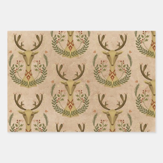 Rustic Reindeer Folk Art  Inpakpapier Vel (Voorkant 2)