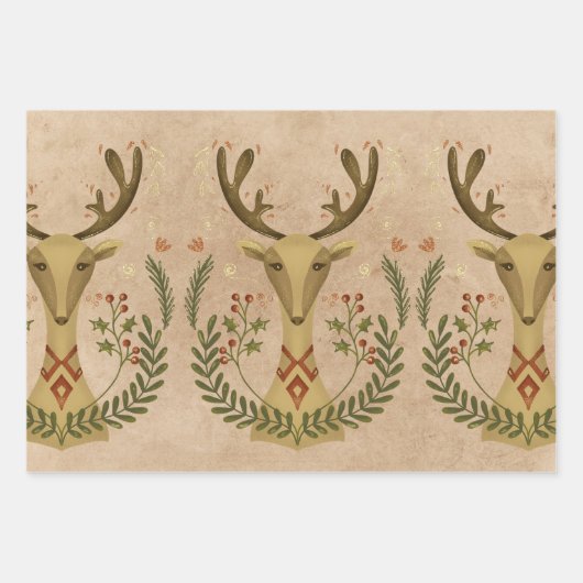 Rustic Reindeer Folk Art  Inpakpapier Vel (Voorkant)