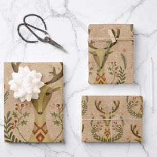 Rustic Reindeer Folk Art  Inpakpapier Vel