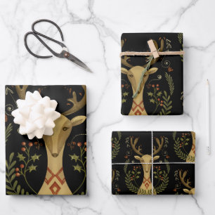 Rustic Reindeer Folk Art  omslagpapier Sh Inpakpapier Vel