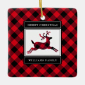 Rustic Reindeer Red Buffalo Pset Merry Kerstmis Keramisch Ornament (Voorkant)