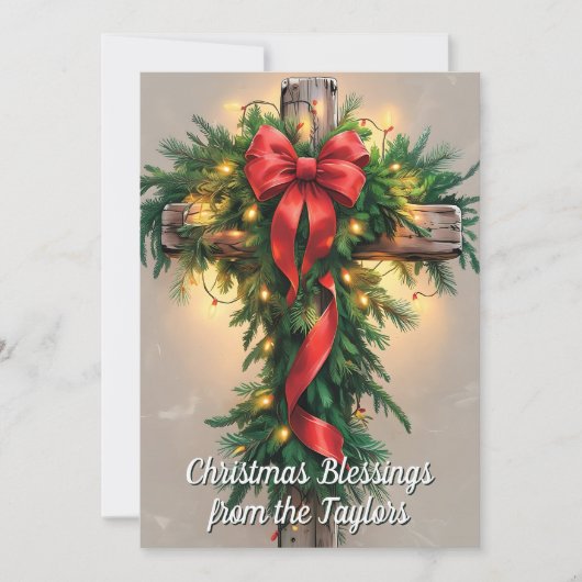 Rustic Religious Cross Christian Christmas Feestdagenkaart (Voorkant)