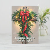 Rustic Religious Cross Christian Christmas Feestdagenkaart (Staand voorkant)