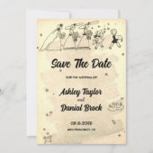 Rustic Retro 50s Oude bruiloft sparen de Datum Kaart (Voorkant)