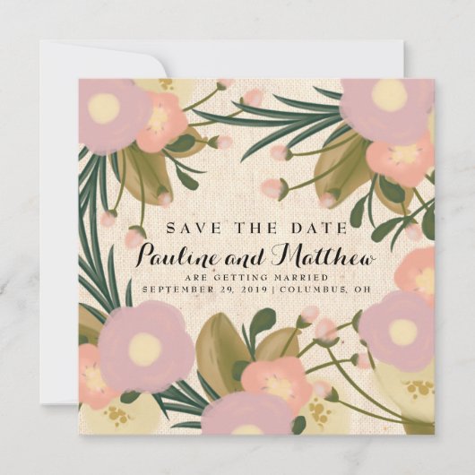 Rustic Retro Floral Canvas Foto opslaan Datum Save The Date (Voorkant)