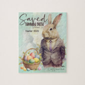 Rustic Retro Rabbit Easter Eggs Basket Legpuzzel (Verticaal)