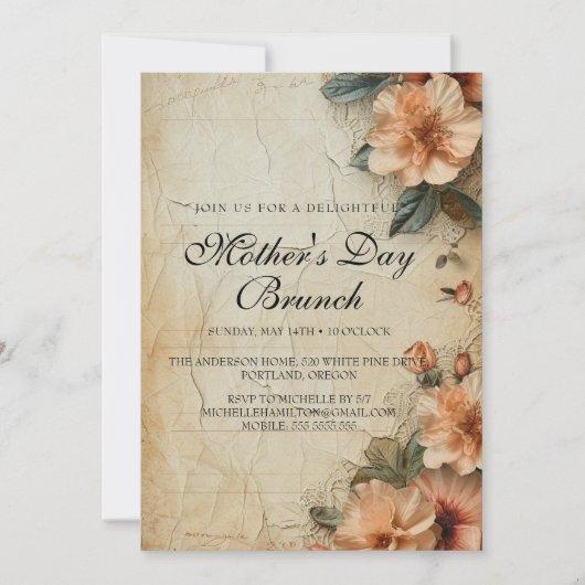 Rustic Retro Style Mère's Day Brunch Invitation (Devant)