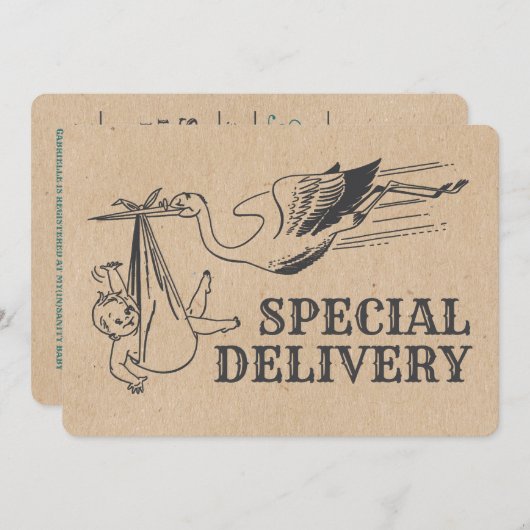 Rustic Retro Style Stork Baby shower Uitnodiging (Voorkant / Achterkant)