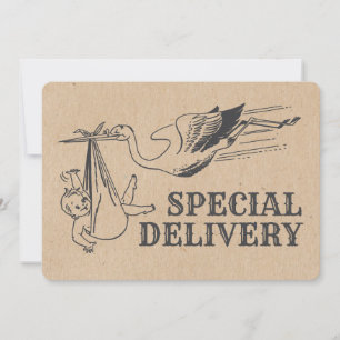 Rustic Retro Style Stork Baby shower Uitnodiging