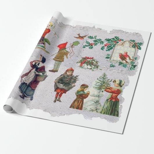 Rustic Retro Vintage Kerstwinter Cadeaupapier (Uitgerold)